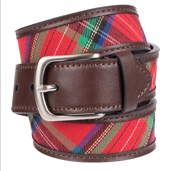 Crown & Ivy brown leather tartan plaid belt Youth Large s 4-6 Christmas - Picture 1 of 7